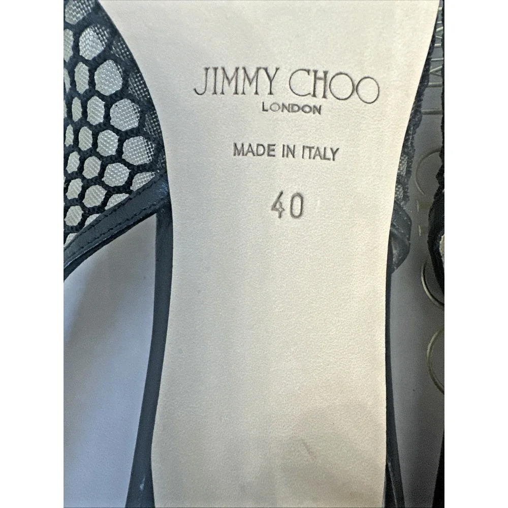 Jimmy Choo Size 40 US 10 Amita 45‎ Slingback Kitten Heel Pumps Fishnet Ballerina